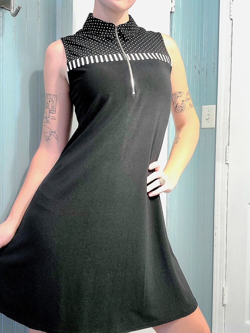 black zip up dress